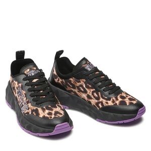 Versace Jeans Collection Women's Leopard Print Sneakers - Black and Purple WM 5